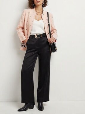 Embroidered Light Pink Cotton-Blend Jacket with Black Detail
